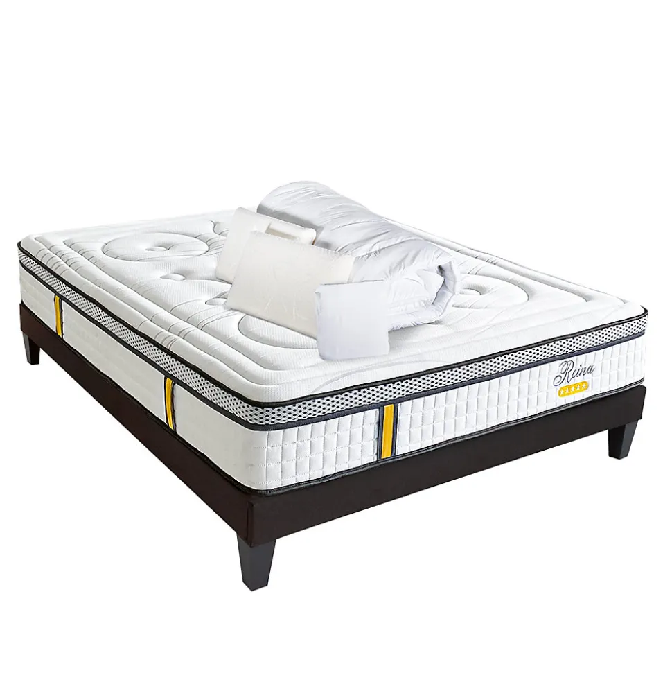 Pack Reina 2.0 180x200 cm Matelas Ressorts + Sommier Bois + Accessoires