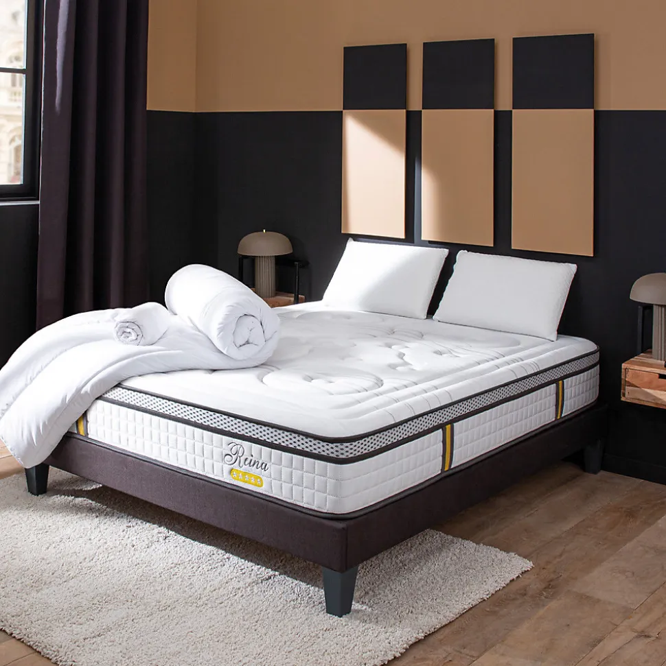 Pack Reina 2.0 180x200 cm Matelas Ressorts + Sommier Bois + Accessoires