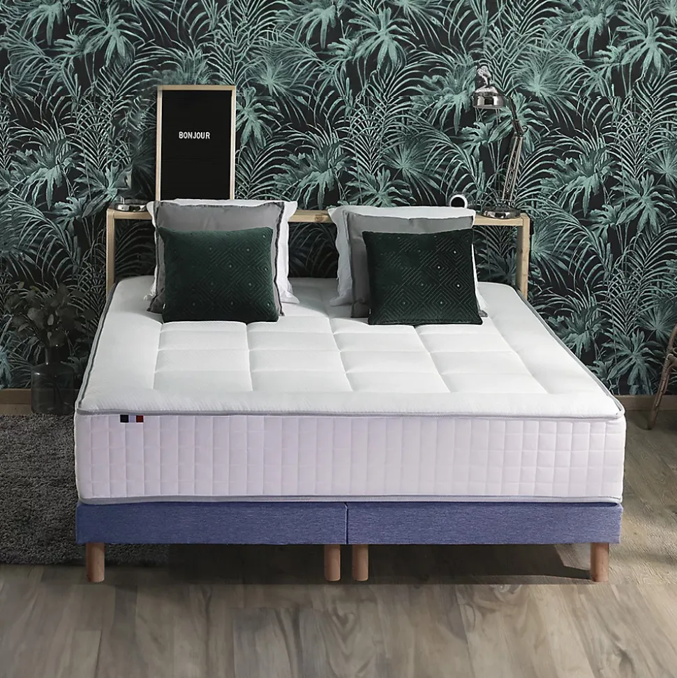 Pack ressort 7 zones mémoire forme sommier couette oreiller 180x200