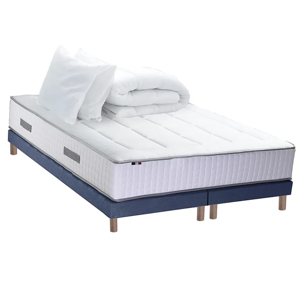 Pack ressort 7 zones mémoire forme sommier couette oreiller 180x200