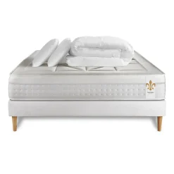 Pack sommier kit matelas Ressorts ensachés et mémoire de forme avec couette et oreillers
