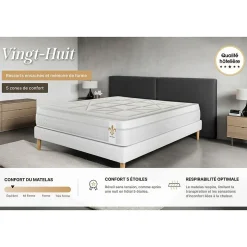 Pack sommier kit matelas Ressorts ensachés et mémoire de forme avec couette et oreillers