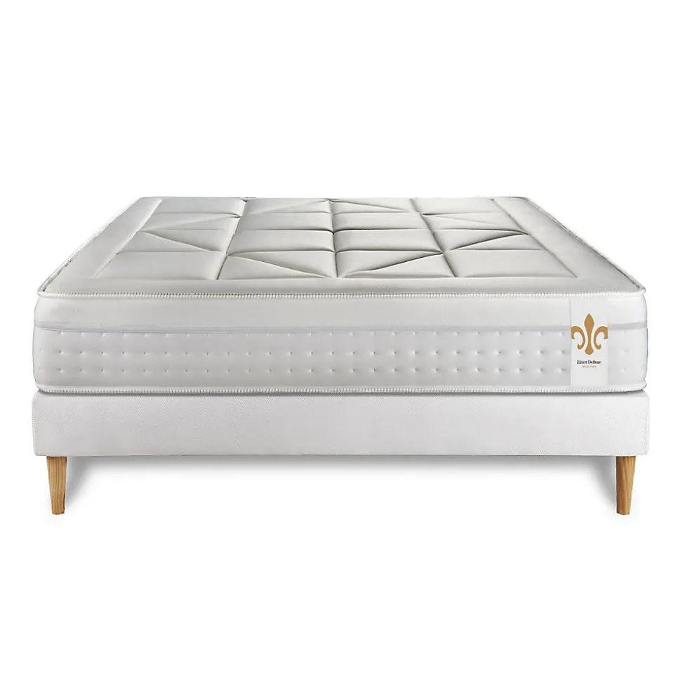 Pack sommier kit matelas Ressorts ensachés et mémoire de forme avec couette et oreillers