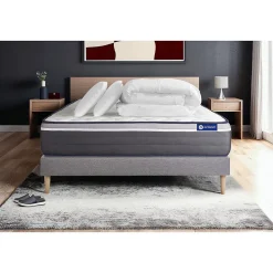 Pack sommier kit matelas Latex et mémoire de forme avec couette et oreillers