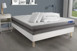 Pack sommier kit matelas Ressorts ensachés et mémoire de forme avec couette et oreillers