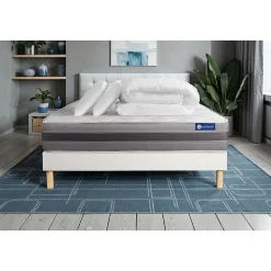 Pack sommier kit matelas Ressorts ensachés et mémoire de forme avec couette et oreillers