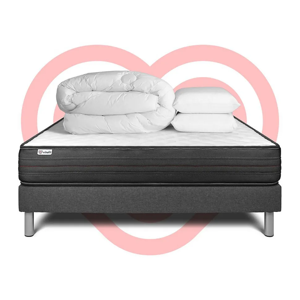 Pack sommier kit matelas Mousse polyuréthane à mémoire de forme avec couette et oreillers