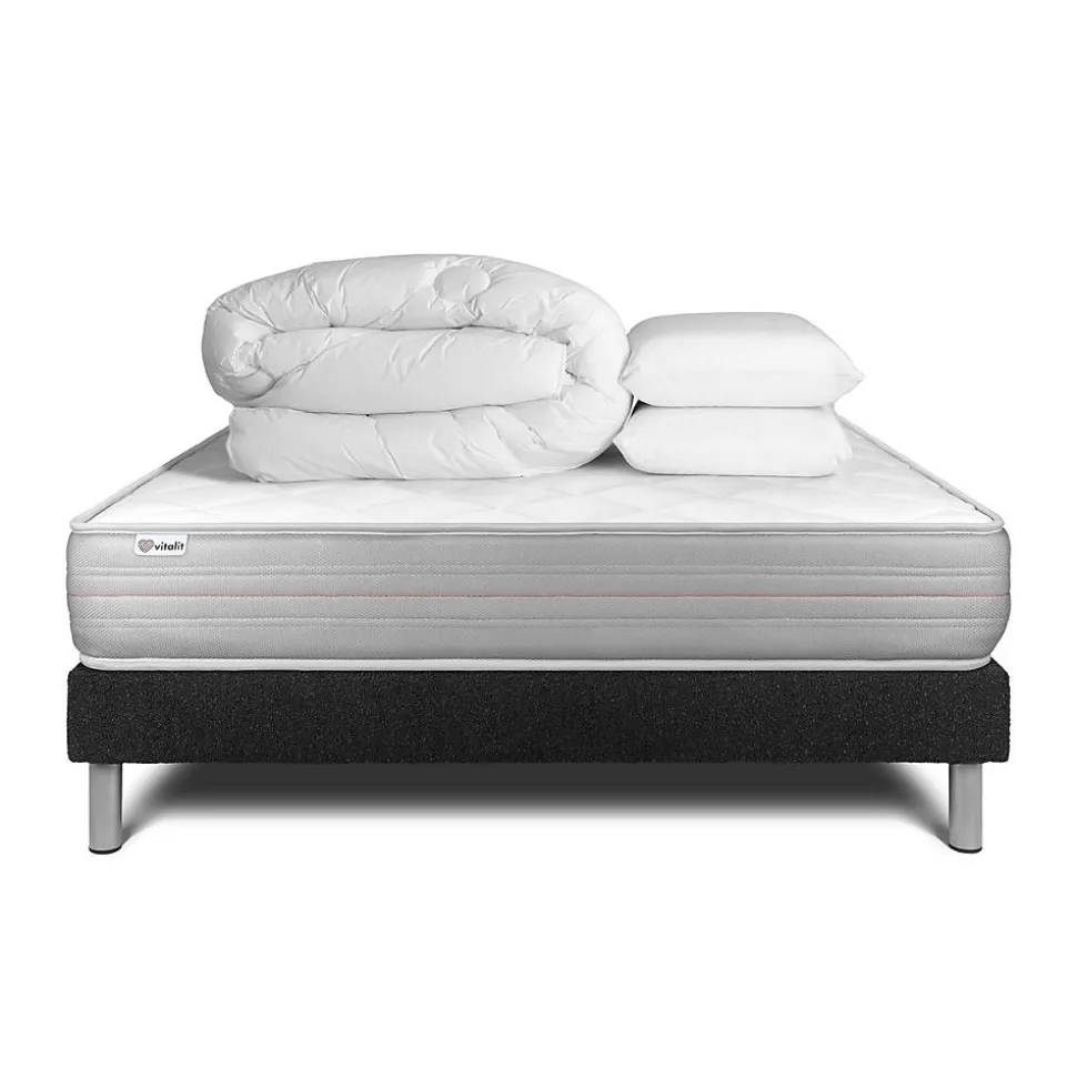 Pack sommier kit matelas Mousse polyuréthane à mémoire de forme avec couette et oreillers