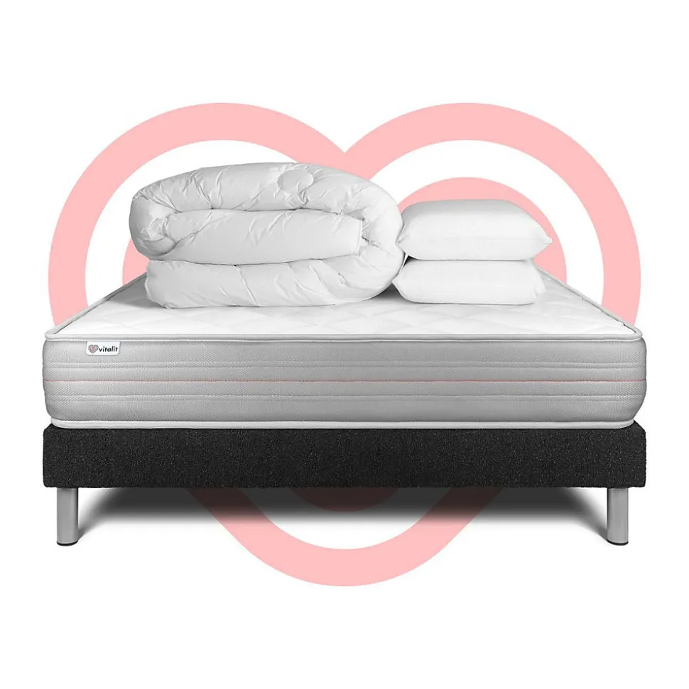 Pack sommier kit matelas Mousse polyuréthane à mémoire de forme avec couette et oreillers