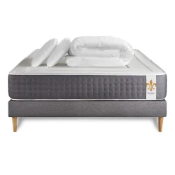 Pack sommier kit matelas Ressorts ensachés et mémoire de forme avec couette et oreillers