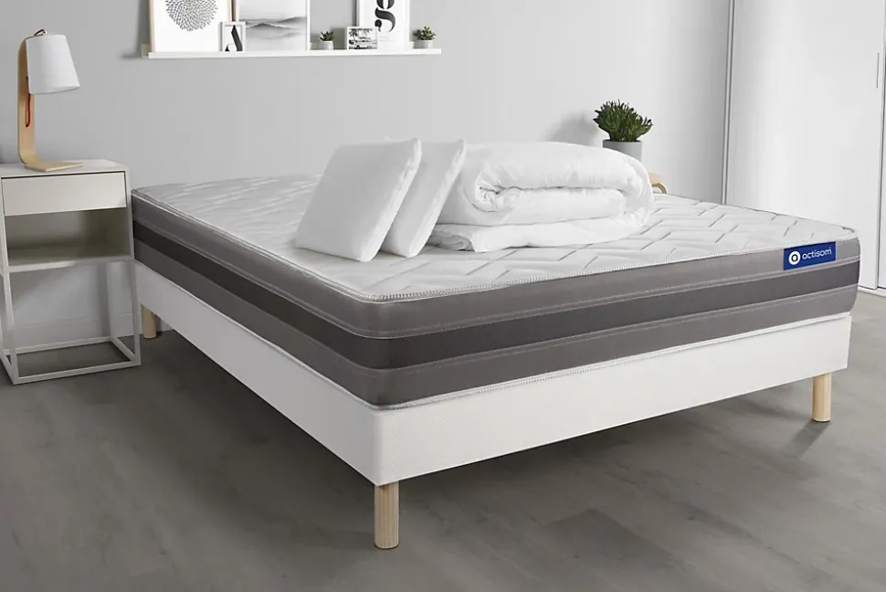 Pack sommier kit matelas Latex et mémoire de forme avec couette et oreillers