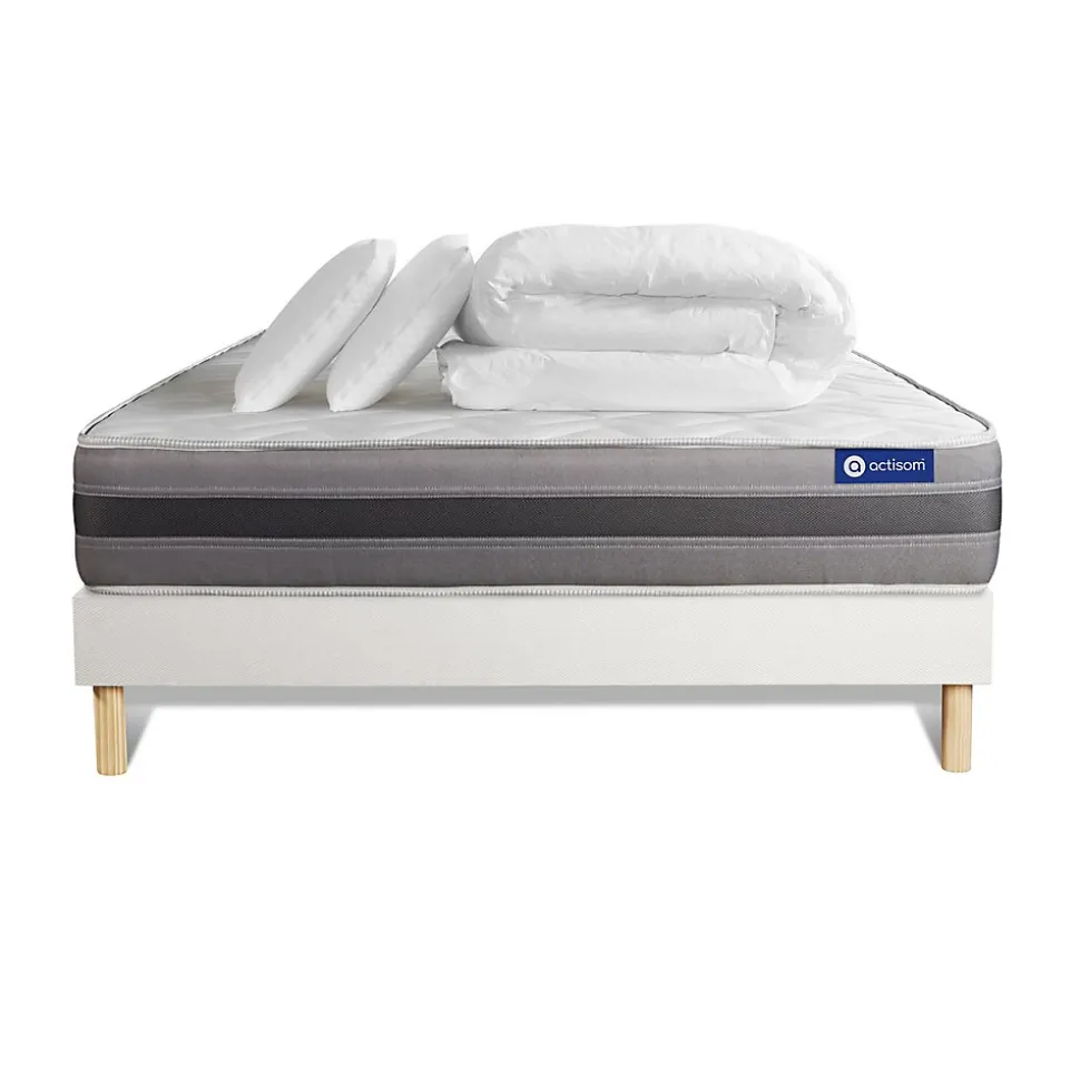 Pack sommier kit matelas Latex et mémoire de forme avec couette et oreillers