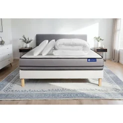 Pack sommier kit matelas Ressorts ensachés avec couette et oreillers
