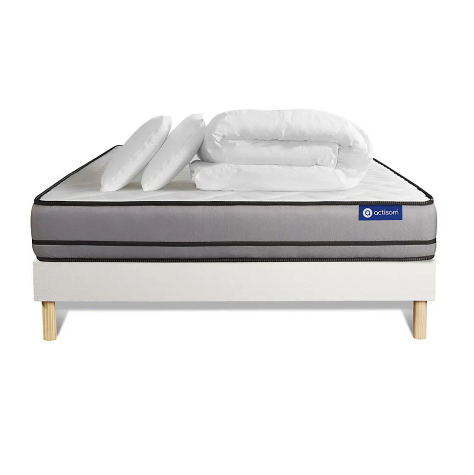 Pack sommier kit matelas Ressorts ensachés avec couette et oreillers