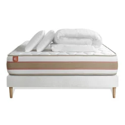 Pack sommier kit matelas Ressorts ensachés et mémoire de forme avec couette et oreillers