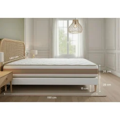 Pack sommier kit matelas Ressorts ensachés et mémoire de forme avec couette et oreillers