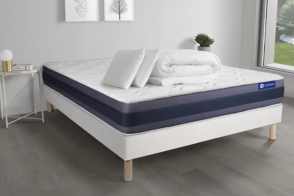 Pack sommier kit matelas Latex et mémoire de forme avec couette et oreillers