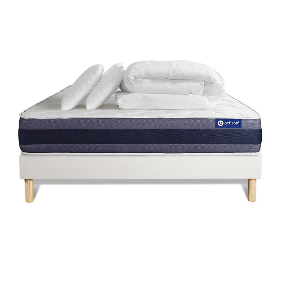 Pack sommier kit matelas Latex et mémoire de forme avec couette et oreillers