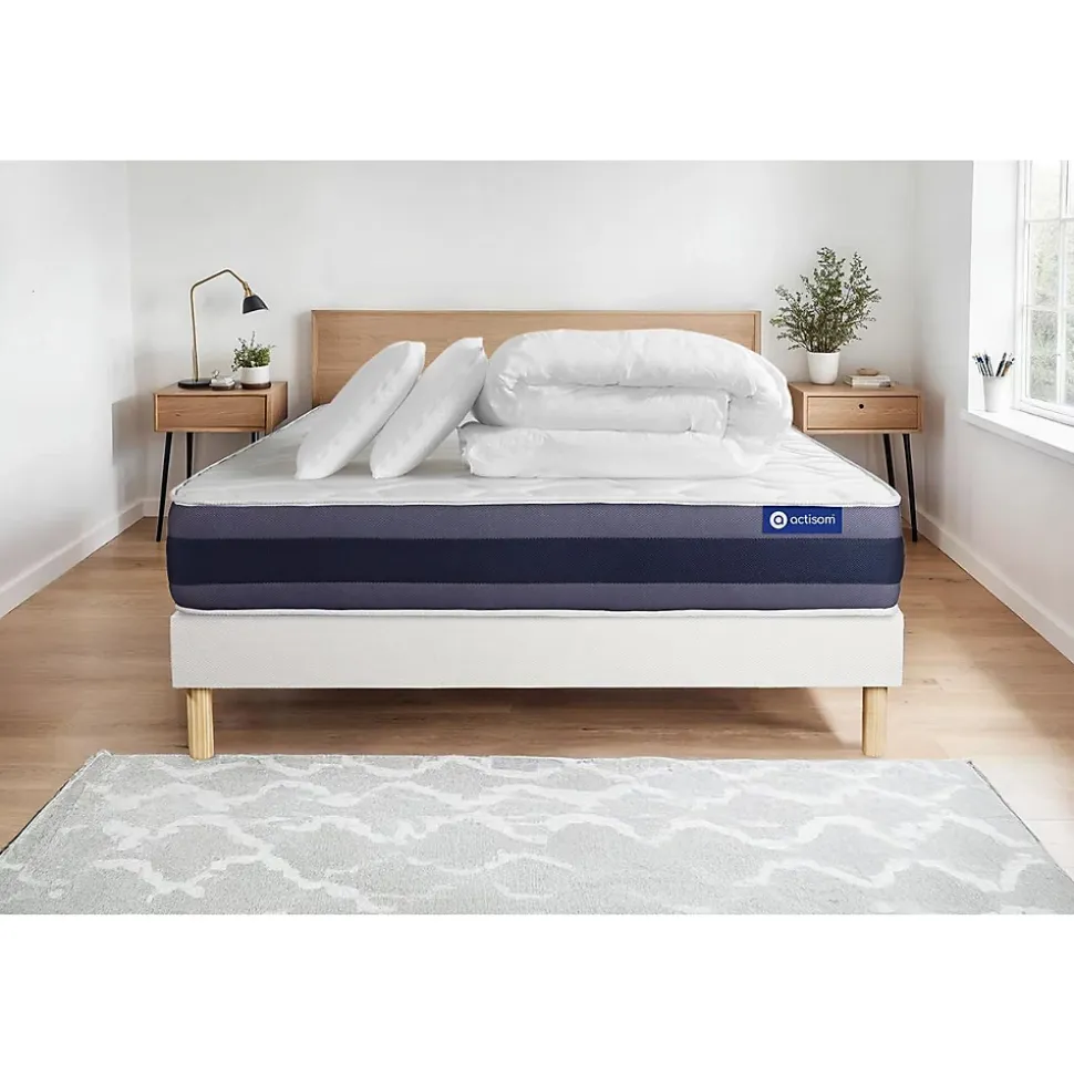 Pack sommier kit matelas Latex et mémoire de forme avec couette et oreillers