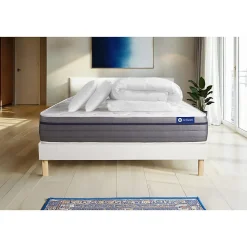 Pack sommier kit matelas Latex et mémoire de forme avec couette et oreillers