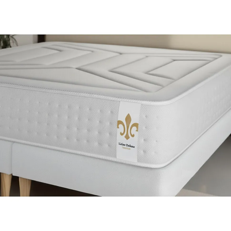 Pack sommier kit matelas Ressorts ensachés et mémoire de forme avec couette et oreillers