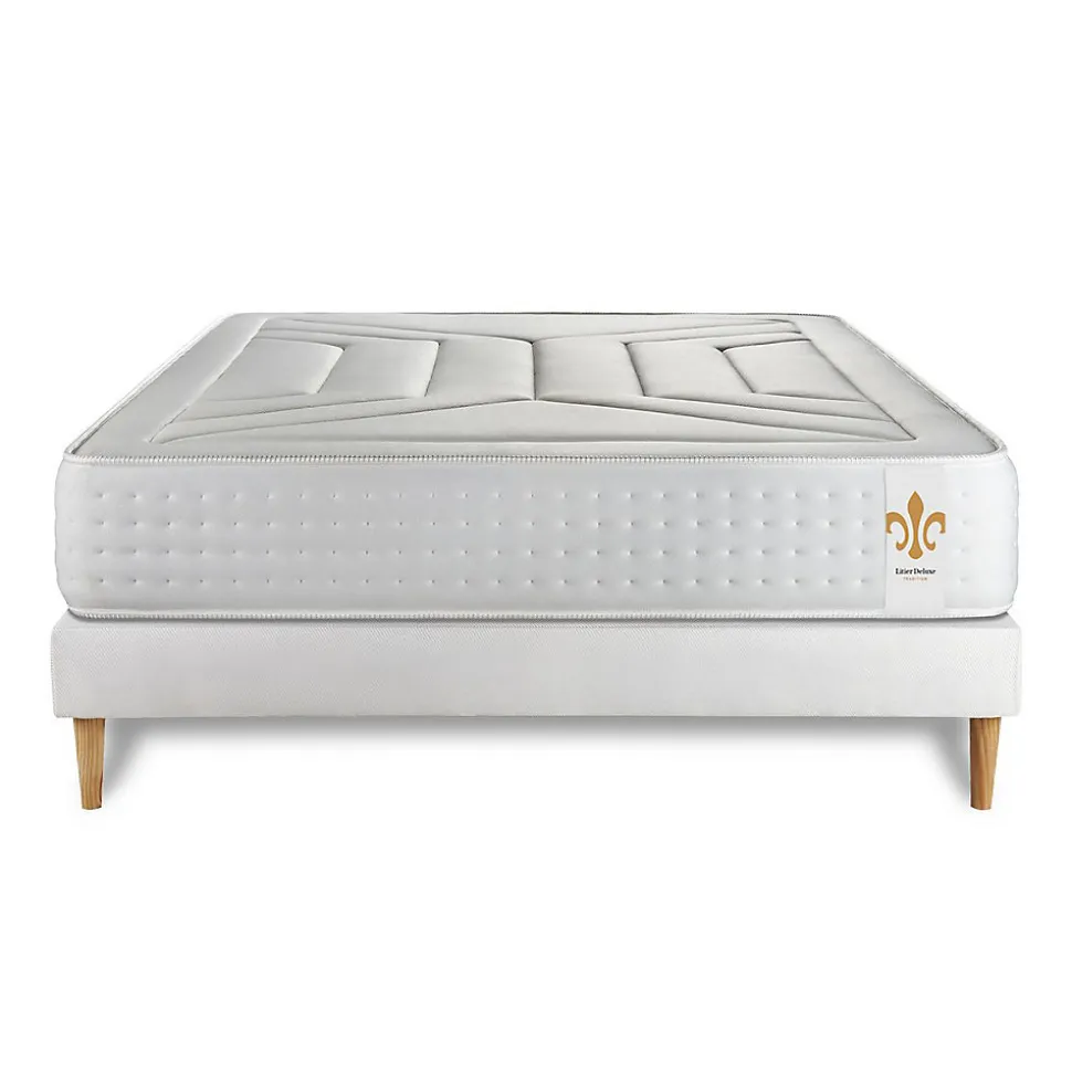Pack sommier kit matelas Ressorts ensachés et mémoire de forme avec couette et oreillers