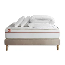 Pack sommier kit matelas Mémoire de forme avec couette et oreillers