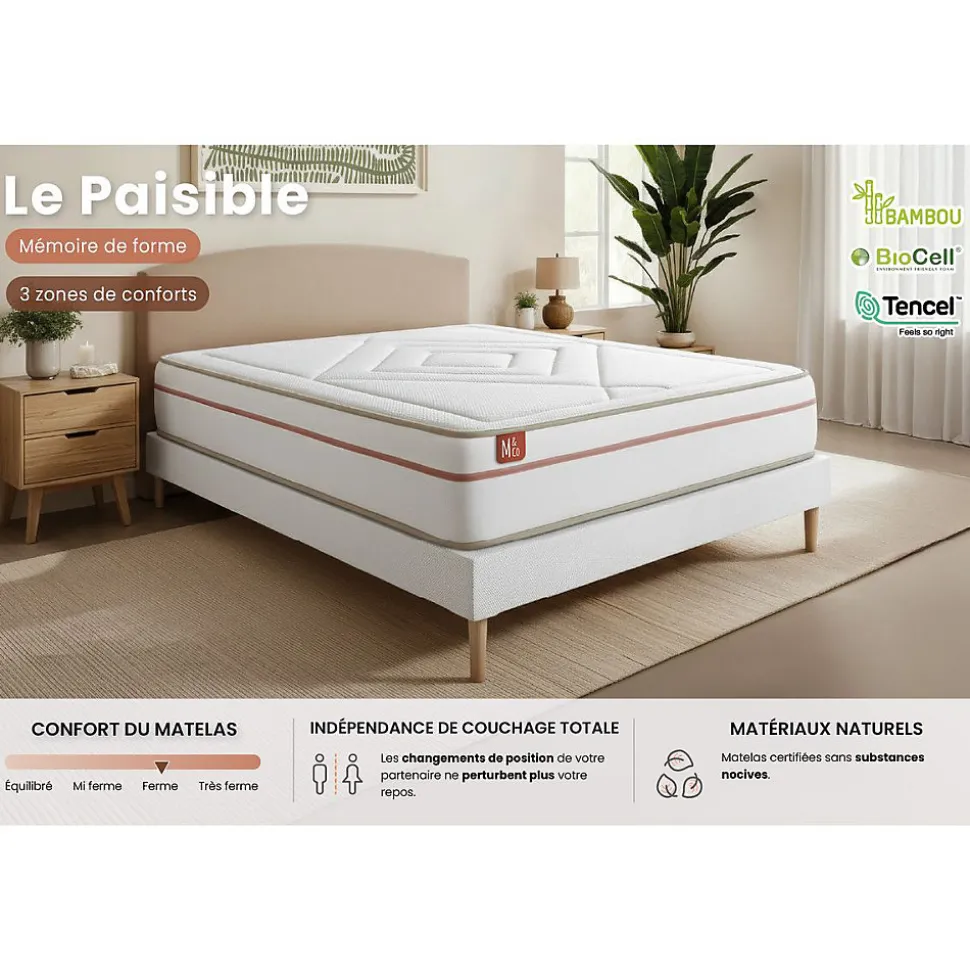Pack sommier kit matelas Mémoire de forme avec couette et oreillers