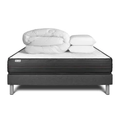 Pack sommier kit matelas Mousse polyuréthane à mémoire de forme avec couette et oreillers