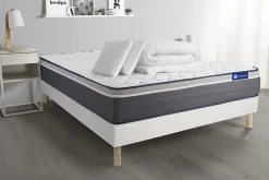 Pack sommier kit matelas Latex et mémoire de forme avec couette et oreillers
