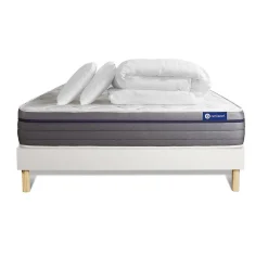 Pack sommier kit matelas Ressorts ensachés et mémoire de forme avec couette et oreillers