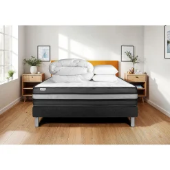 Pack sommier kit matelas Mousse polyuréthane à mémoire de forme avec couette et oreillers