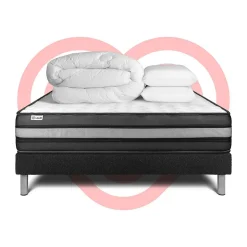 Pack sommier kit matelas Mousse polyuréthane à mémoire de forme avec couette et oreillers