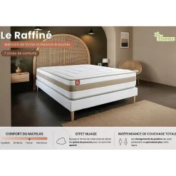 Pack sommier kit matelas Ressorts ensachés et mémoire de forme avec couette et oreillers