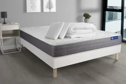 Pack sommier kit matelas Mémoire de forme avec couette et oreillers