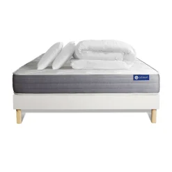 Pack sommier kit matelas Mémoire de forme avec couette et oreillers