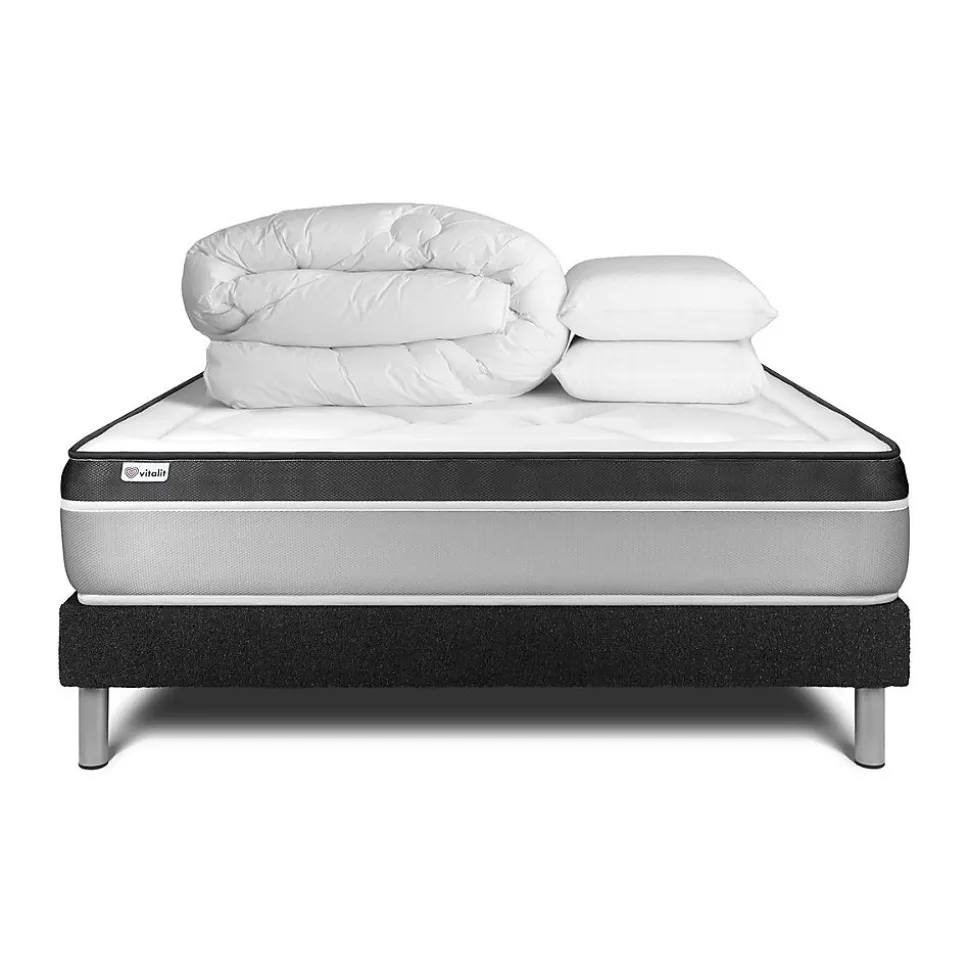 Pack sommier kit matelas Mousse polyuréthane à mémoire de forme avec couette et oreillers