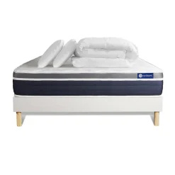 Pack sommier kit matelas Latex et mémoire de forme avec couette et oreillers