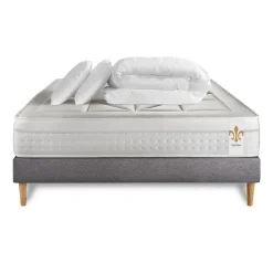 Pack sommier kit matelas Ressorts ensachés et mémoire de forme avec couette et oreillers