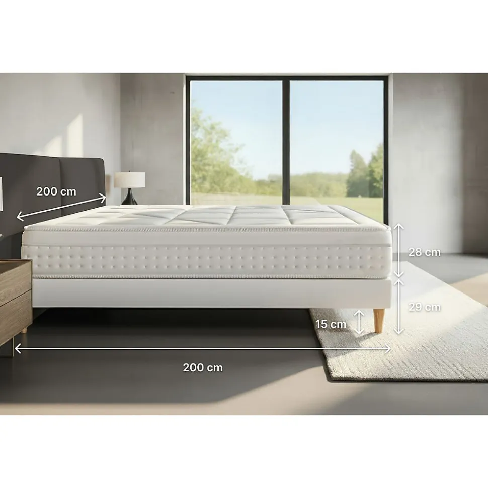 Pack sommier kit matelas Ressorts ensachés et mémoire de forme avec couette et oreillers