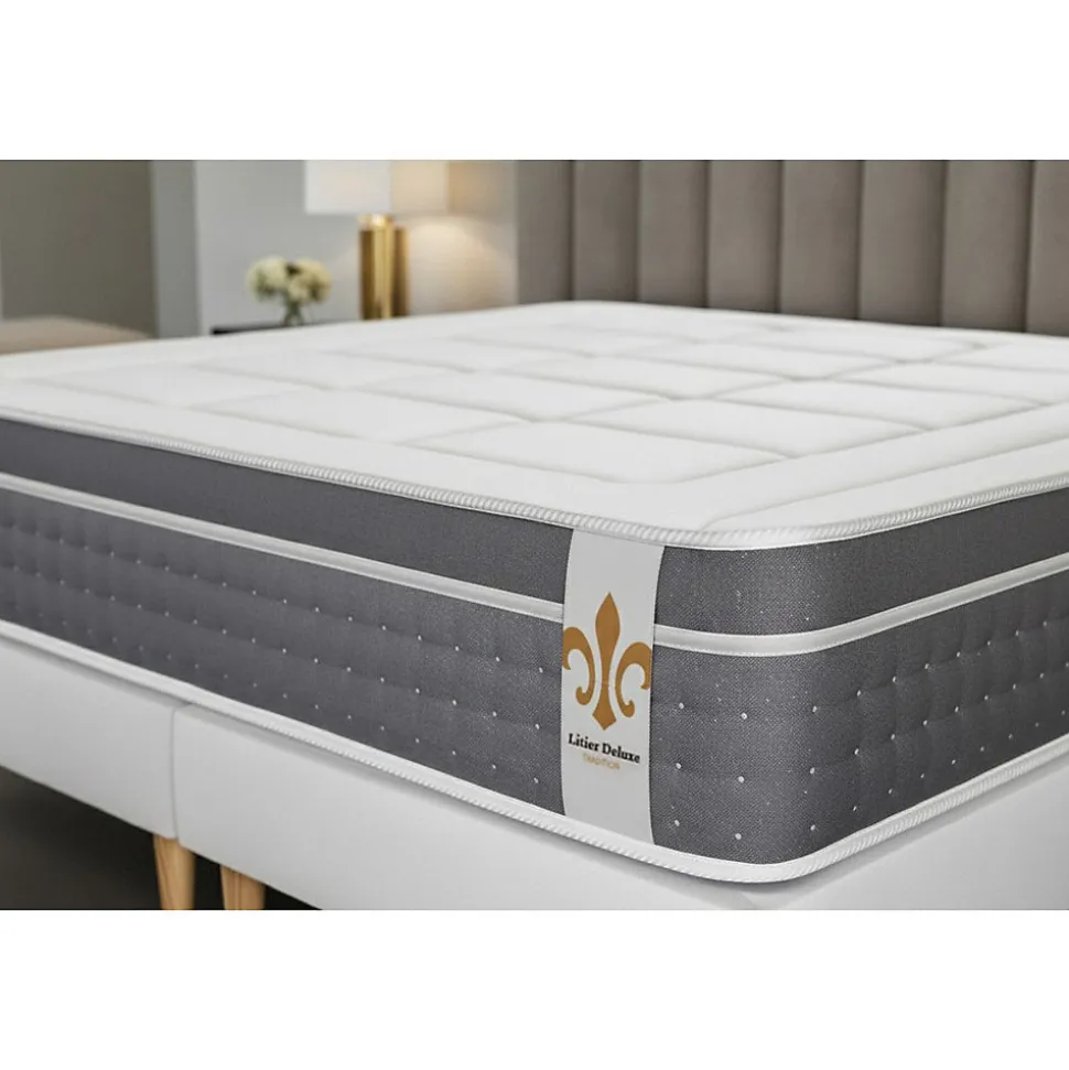 Pack sommier kit matelas Ressorts ensachés et mémoire de forme avec couette et oreillers