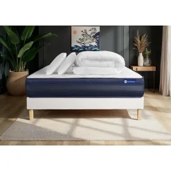 Pack sommier kit matelas Latex et mémoire de forme avec couette et oreillers