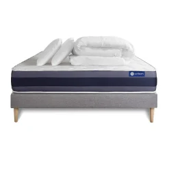 Pack sommier kit matelas Mémoire de forme avec couette et oreillers