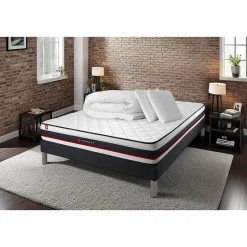 Pack sommier kit matelas Mousse avec couette et oreillers