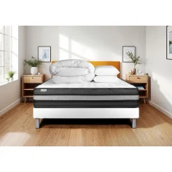 Pack sommier kit matelas Mousse polyuréthane à mémoire de forme avec couette et oreillers