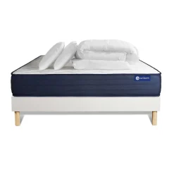 Pack sommier kit matelas Ressorts ensachés et mémoire de forme avec couette et oreillers