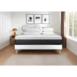 Pack sommier kit matelas Ressorts ensachés et mémoire de forme avec couette et oreillers