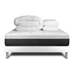 Pack sommier kit matelas Ressorts ensachés et mémoire de forme avec couette et oreillers