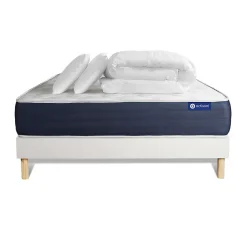 Pack sommier kit matelas Ressorts ensachés et mémoire de forme avec couette et oreillers