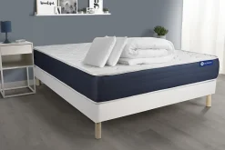 Pack sommier kit matelas Ressorts ensachés et mémoire de forme avec couette et oreillers